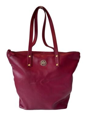 Joy Mangano Wine Red Extra Large Genuine Leather Tote Shoulder Shopper Bag